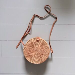 Amazon Round Woven Crossbody Bag in Tan